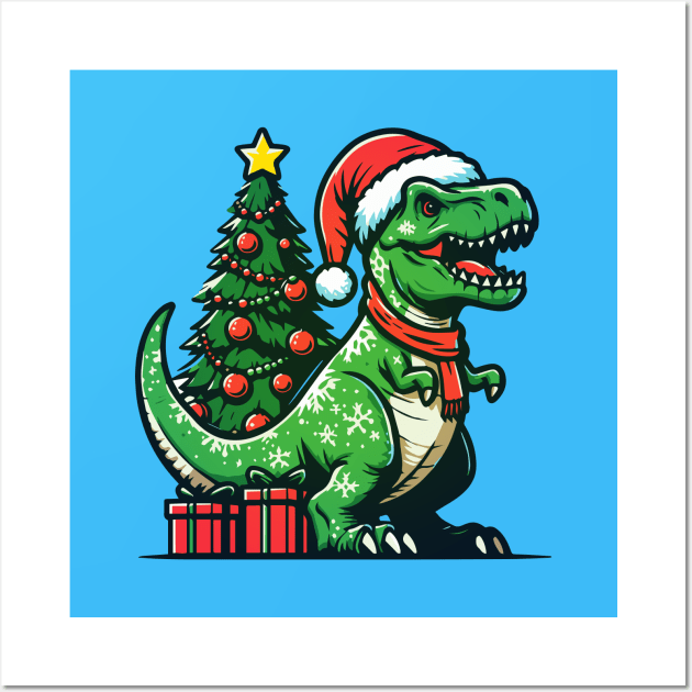 Christmas T-Rex Wall Art by ArtFactoryAI